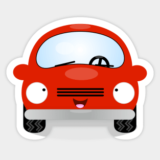 Cute kawaii red car cartoon illustration Sticker